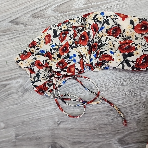 Zara Women blouse top floral print white red Premium Denim Collection Flowy SZ M - Picture 4 of 6
